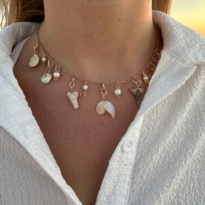 Original Handmade Gold and White Shell Charm Necklace